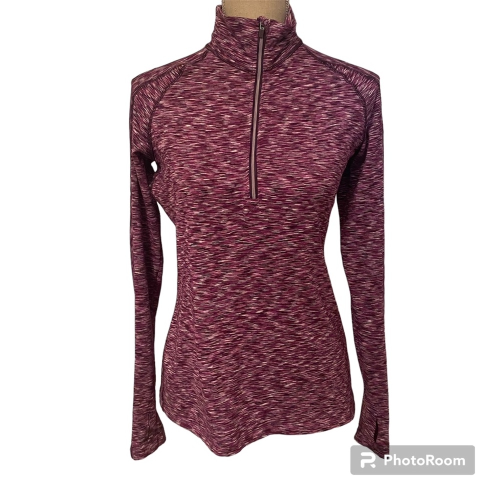 ATHLETA TOP 1/4 1/3 ZIP LONG SLEEVE PURPLE WHITE ACTIVE STRETCH HIGH NECK Size S